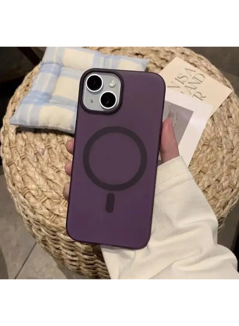 جراب ماج سيف الفاخر غير اللامع لهاتف آيفون 15 برو، غطاء مغناطيسي رفيع مقاوم للصدمات | بنفسجي داكن